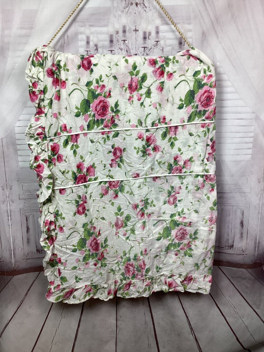 Vintage Floral Pink Ruffled Bedspread Coverlet Double